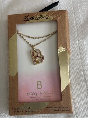 Bellissima Gold-Plated 'B' Initial Necklace with Pink Accents